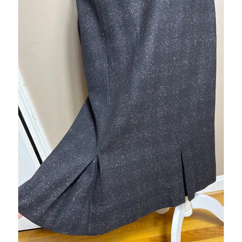 Vtg Tweed Wool Skirt Black Pencil Speckled Kick Pleat Preppy Heritage Womens 6 - Picture 2 of 9